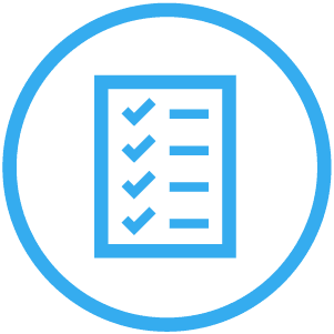 Assess icon with a graphic of checkmarks on a piece of paper